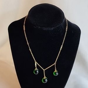 Gold Tone Emerald Green‎ Drop Necklace